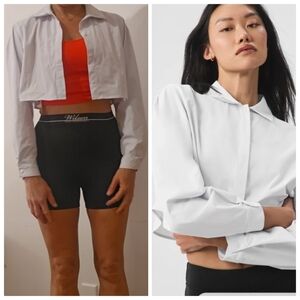 Alo Yoga Take Me Out Button Up Crop Top Bone White S